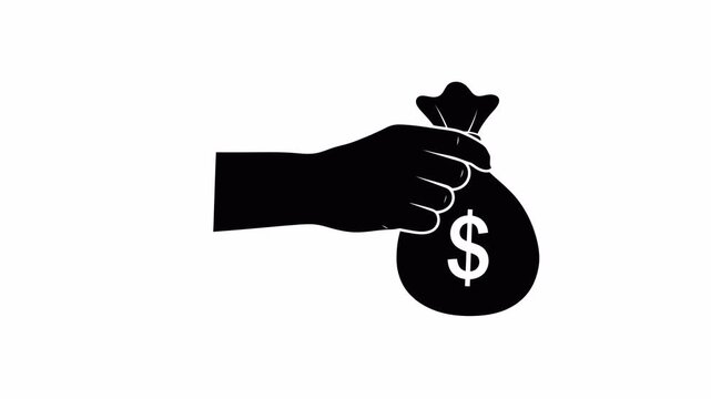 Hand Holding Money Bag Animation Financial Growth Concept