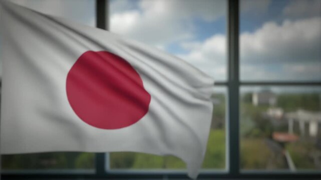 曇った窓と日本国旗が映す不透明な未来