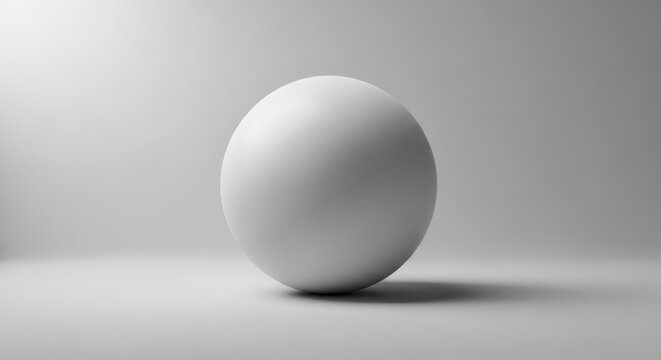 Smooth white sphere isolated on white background with subtle shadow