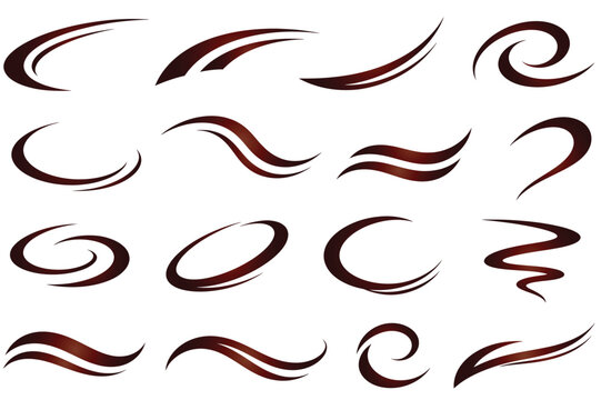 Set of dark red abstract swoosh shapes decorative curve vector elements 