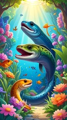 Fototapeta premium Colorful fish underwater garden scene.