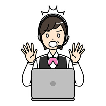 びっくり仰天、驚く制服の中年テレフォンオペレーター女性のイラスト
