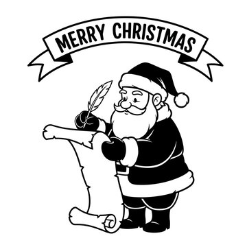Santa Claus writing on scroll with quill pen