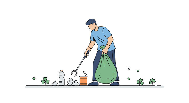 Environmental protection advocate tidies outdoor space removing waste for a cleaner planet
