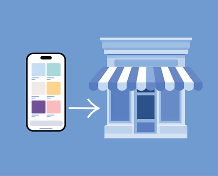 Mobile App to Physical Store Conversion Concept with E-commerce to Retail Transition Vector Illustration