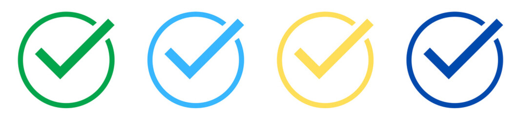 Check Mark Circle Icon Set. Approval Verification Tick Symbol Collection. Success Confirmation Concept. Modern Vector Illustration Style © Monu