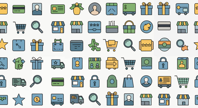 Ecommerce icons on white background.