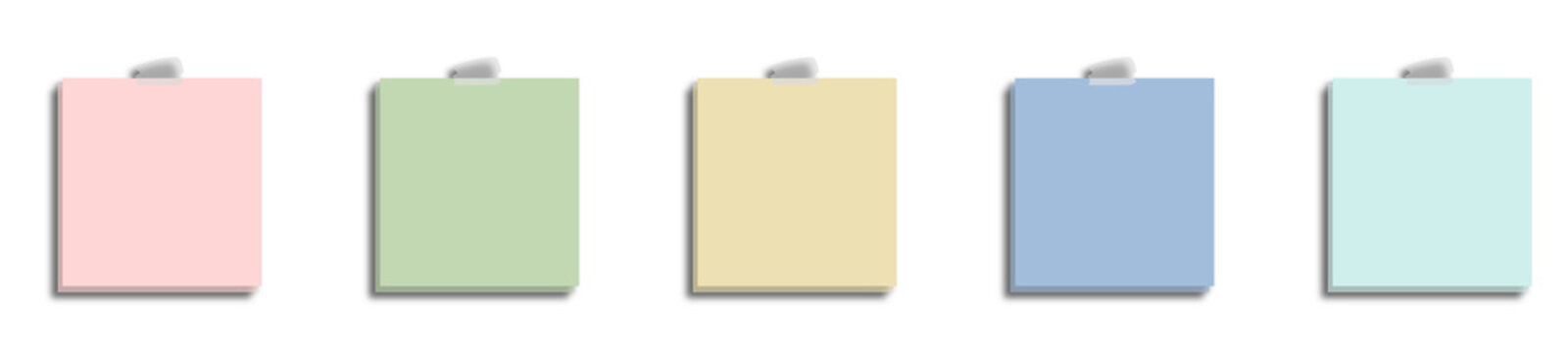 Pastel Sticky Note Set on Transparent Background. Blank Memo Paper Collection For Office Organization. Vector Illustration Pack