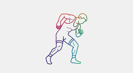Obraz premium Wrestler Running Silhouette with Rainbow Gradient Outline