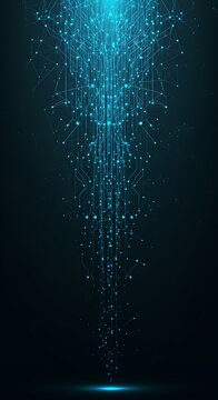 Digital Neural Network Flowing Upwards, Minimalist Ai Connectivity, Blue Glow, Large Bottom Space For Text
