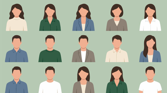 Diverse group of faceless business and casual user avatars on green background