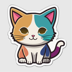 Fototapeta premium Cute Calico Cat Sticker Illustration