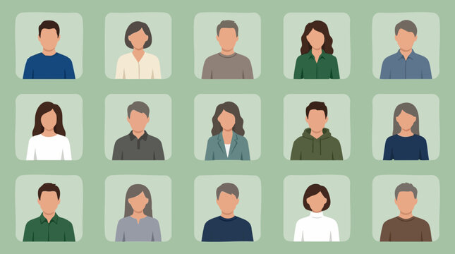Collection of diverse generic user avatars for profiles and communities