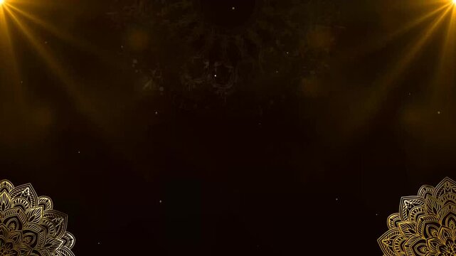 golden stage with spotlight effect mandala ornament background 