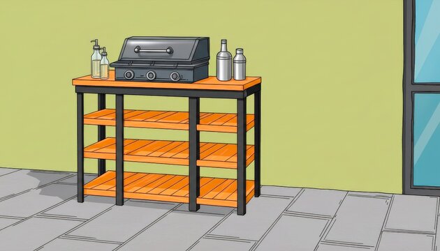 Outdoor grill station setup for a summer barbecue event in a backyard