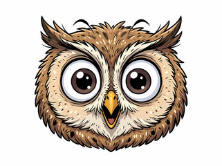 Fototapeta premium Cute cartoon owl face illustration with large expressive eyes.