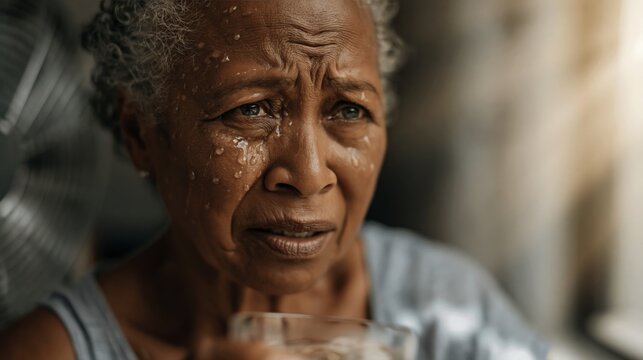 Senior man with concerned worried expression and tears on face looking away indoors. Emotional struggle, mental health awareness, grief support, depression counseling.