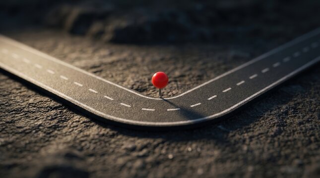 Strategic planning and destination concept, 3D render of road with red pin marker. Roadmap, route navigation and business milestone for success.