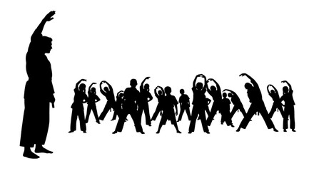 Obraz premium Group exercise silhouette illustration healthy lifestyle sport activity training
