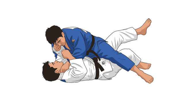 Judo competition illustration two athletes grappling isolated white background vector