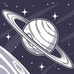 Gas giant planet with planetary rings in starry deep space science fiction astronomy universe exploration celestial astrophysics illustration planetary futuristic atmosphere spacecraft © tania