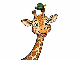 Obraz premium Cute cartoon giraffe character wearing a traditional green Bavarian alpine hat.