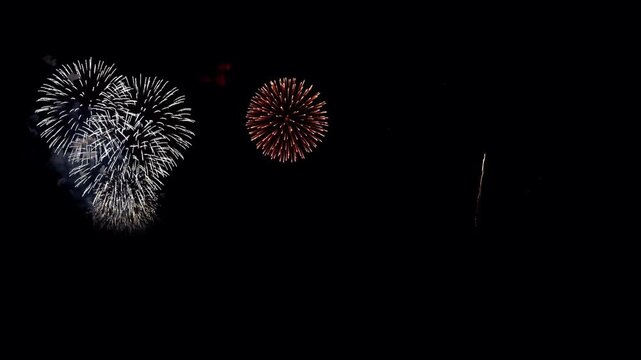 Realistic red firework on black background.