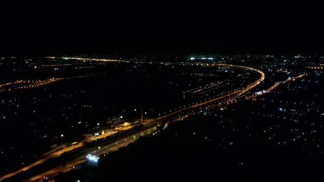 Top view road at night traffic in the city.