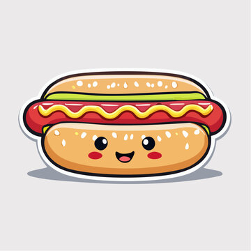 Cute Kawaii Hot Dog Character with Smiling Face