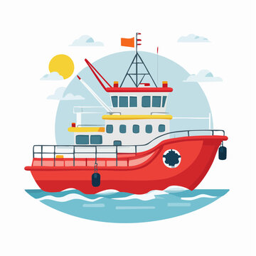 Red Tugboat Sailing on the Water
