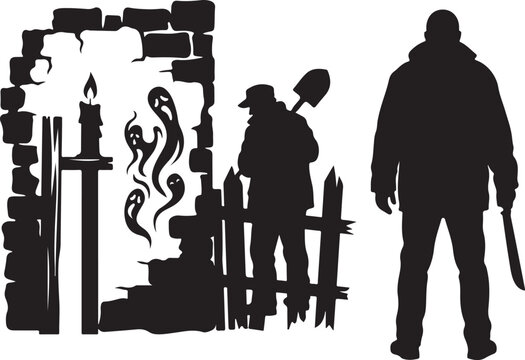 Black silhouettes, zombie apocalypse, survival icons, vector illustrations