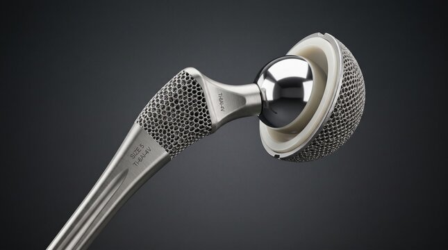 Metallic prosthetic hip joint, femoral head replacement, orthopedic implant, surgical hardware
