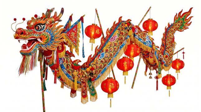 colorful chinese dragon dance costume isolated on clean background traditional asian festival celebration concept cultural heritage artistic decorative performance design