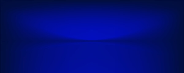 Naklejka premium Blue studio gradient background. Abstract empty room backdrop. 3d vector cool light texture. Luxury neon lights limbo bg. Dark festive color bg. Modern photo studio spotlight glow podium gradation