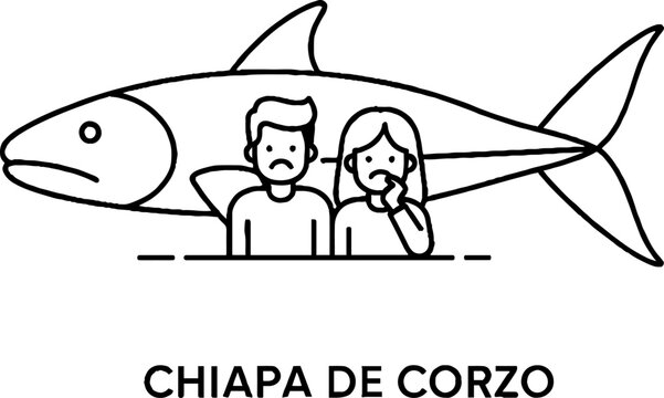 Chiapa de Corzo Wildlife and People Line Art