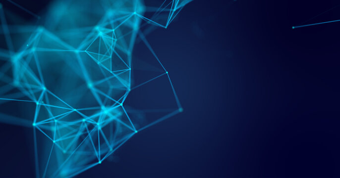 Abstract Blue Technology Plexus Background with Geometric Lines and Dots - 1