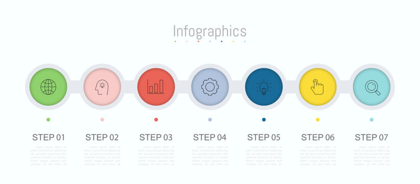 Infographic 7 options design elements for your business data. Vector Illustration.
