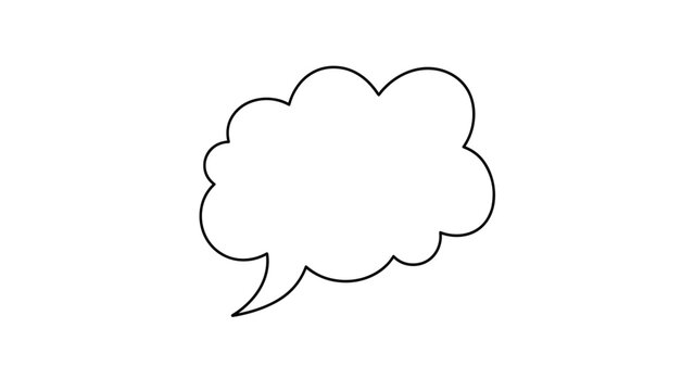 Fluffy cloud-shaped speech bubble is drawn with a single black line to represent thoughts, ideas, or spoken dialogue.