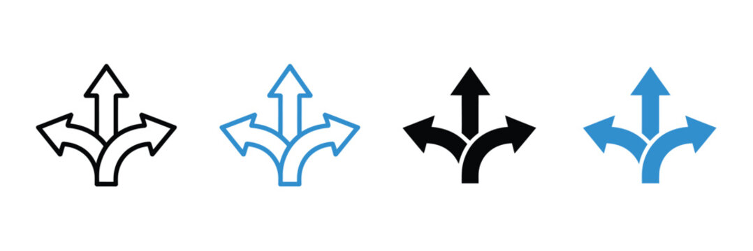 Direction arrow icon set, multiple paths choice decision making symbol, strategy planning and alternative route concept