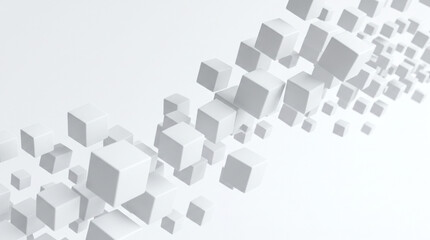 Obraz premium Abstract 3D render of floating cubes in a dynamic composition, minimalist style with soft shadows, showcasing geometric shapes and modern design