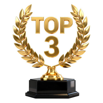 [Transparent Background PNG]Top 3 Golden Trophy with Laurel Wreath