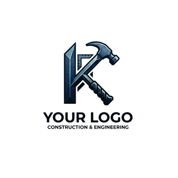Construction engineering logo with hammer.