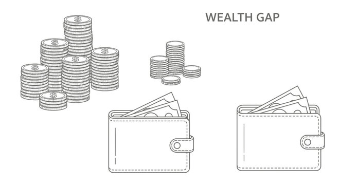 Wealth Gap Illustration: Unequal Distribution of Money and Coins