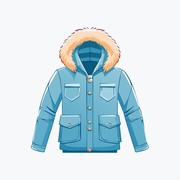 Blue Parka Jacket with Fur Hood Illustration