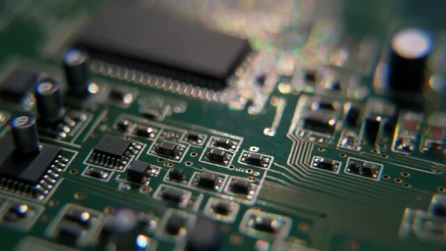 Close-up view of a circuit board with various components and wires