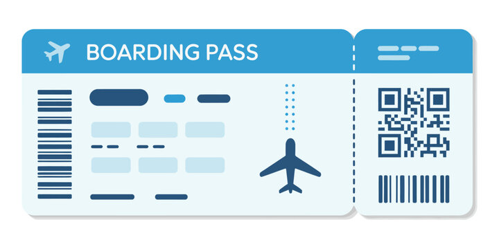 Boarding pass vector illustration, airplane ticket template, airline flight pass concept, departure document and travel ticket design