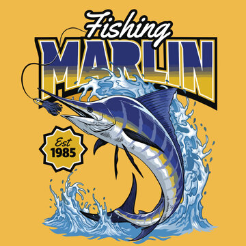 Vintage Marlin Fishing T-Shirt Design &ndash; Retro Sport Fish Illustration with Typography