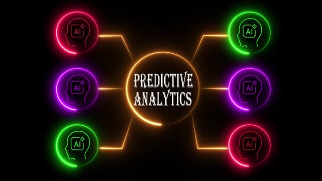 Predictive Analytics AI Concept, Neon Data Network Infographic with Machine Learning Visualization, 4K Loop