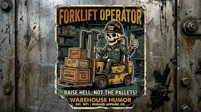 Forklift Operator Sticker on Weathered Metal Surface