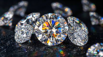 Fototapeta premium Diamond, round brilliant cut, with pear shaped diamonds